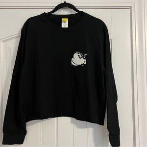 Disney Mickey Mouse Black Cropped Long Sleeve Tee XL Soft 100% Cotton Raw Hem
